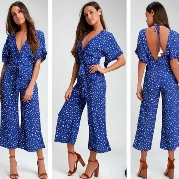 FAITHFULL THE BRAND | La Villa Blue Floral Print Wide-Leg Jumpsuit | Size 6 - Picture 1 of 13